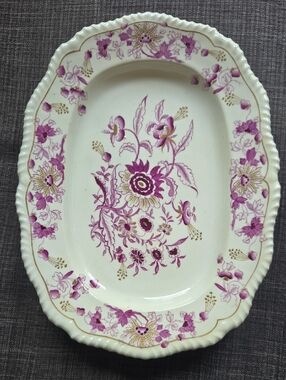 RARE Antique Floral Purple & Gold Ceramic Serving Platter